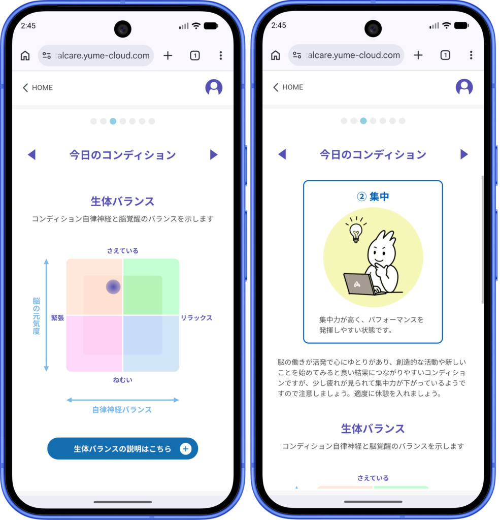 MindScale公式サイトで紹介されているコンディションの表示画面